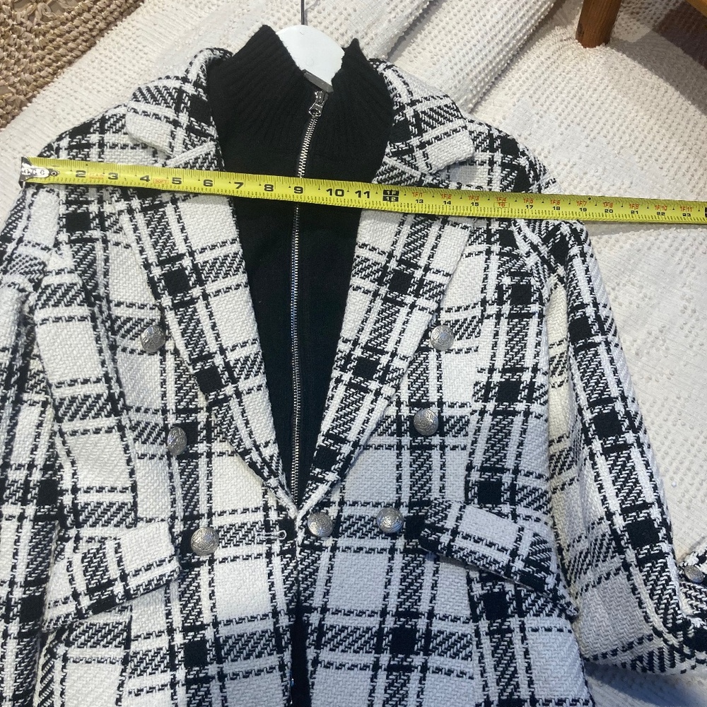 Central Park West Plaid Black & White Jacket with Removable Vest Small - Picture 9 of 13
